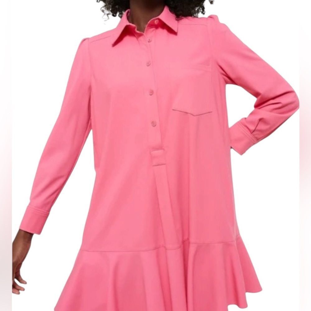 Tuckernuck Dress Callahan Pink Collared 3/4 Sleeve Flowy Mini Shirtdress Size M
